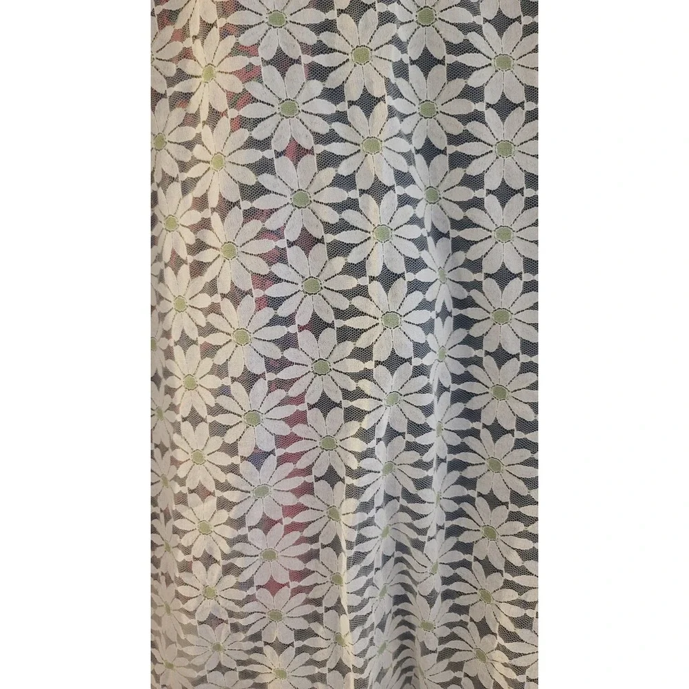 Vintage 60s 70s Round Lace Tablecloth & Apron Daisies Yellow Green White Retro‎